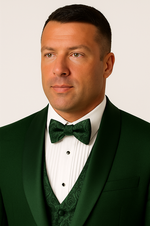 Dark Green Tuxedo - Men's Modern Fit Wedding & Prom Shawl Matching Hunter Green Tuxedo