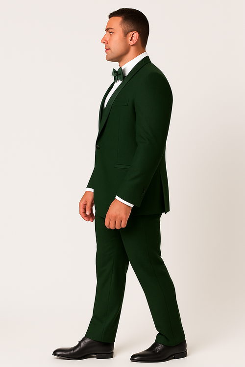 Dark Green Tuxedo - Men's Modern Fit Wedding & Prom Shawl Matching Hunter Green Tuxedo