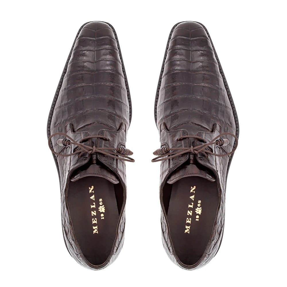 Mezlan Anderson Men's Exotic Crocodile Lace-Up – Blucher Style in Grey, Burgundy, Black, Blue, Dark Brown