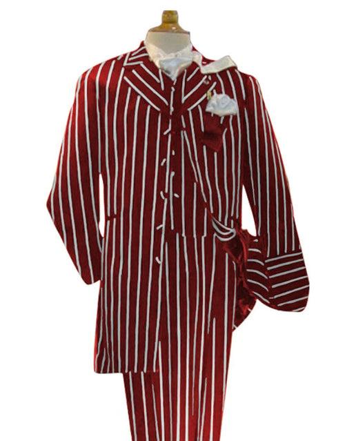 Dark Red and White Pinstripe Zoot Suit - Gangster 1920s Pinstripe Suit - Mens Fashion Suit
