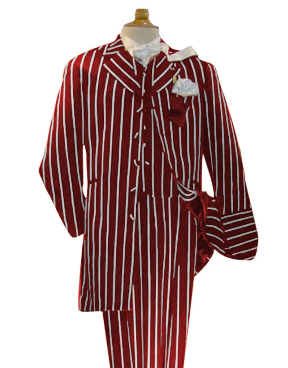 Dark Red and White Pinstripe Zoot Suit - Gangster 1920s Pinstripe Suit - Mens Fashion Suit