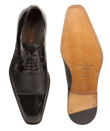 Men’s Black Cap Toe Dress Shoes by Mezlan – Deerskin & Calfskin Lace-Up Oxfords Made in Spain