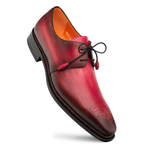 Principe Burgundy/Rust Patina Calfskin Derby Shoes by Mezlan – Handcrafted in Spain