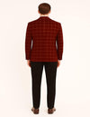 Men's Red Velvet Plaid Blazer with Satin Lapel – Designer Tartan Suit Jacket for Holidays and Events
