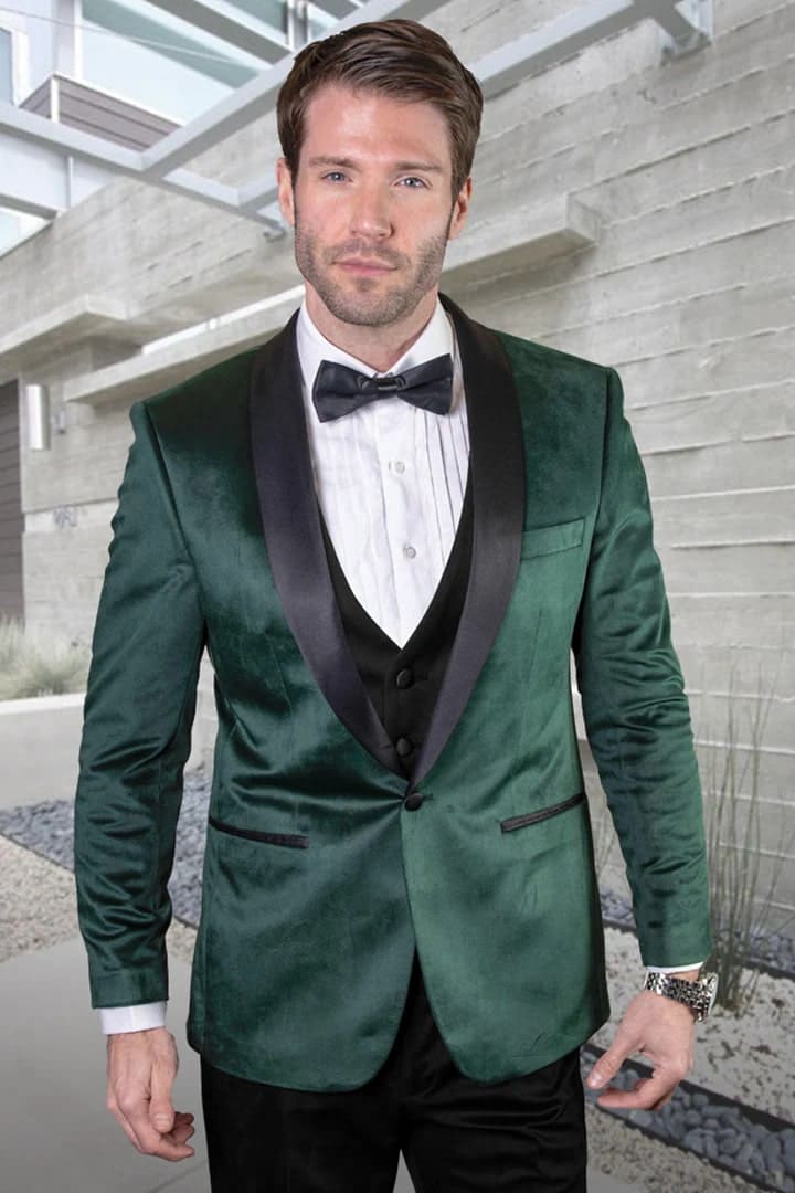 Dark Green Tuxedo - Men's Designer Vested Velvet Wedding &amp; Prom Hunter ...