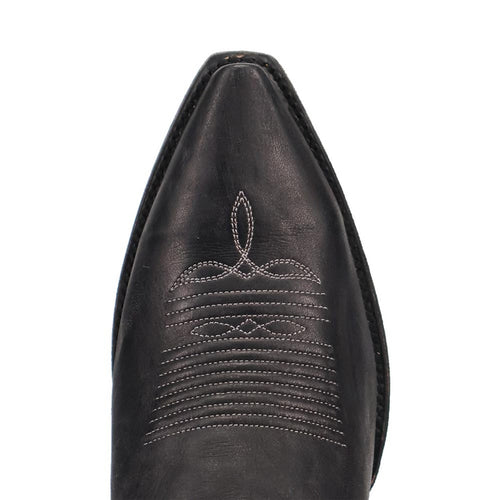 Dan Post Diesel Black cowboy boots. Men's 13" snip toe style in black leather. Features textured stitching on the toe area, offering a classic cowboy look.