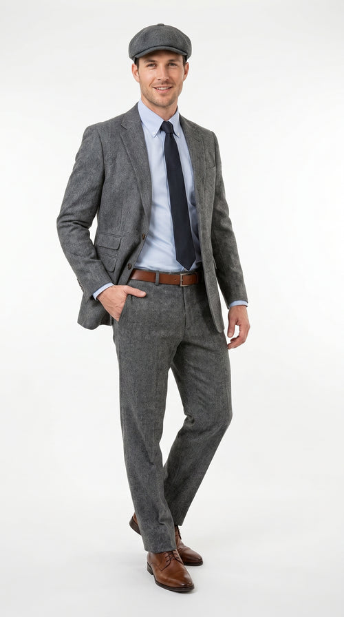 Men’s Gray Great Gatsby Suit, 1920s Inspired Vintage Wedding and Costume Suit