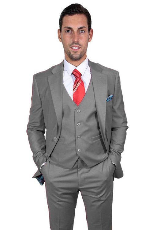 "Mens Stacy Adams Suit - Stacy Adams Suit Men's Two Button Vested Basic Suit - Grey"