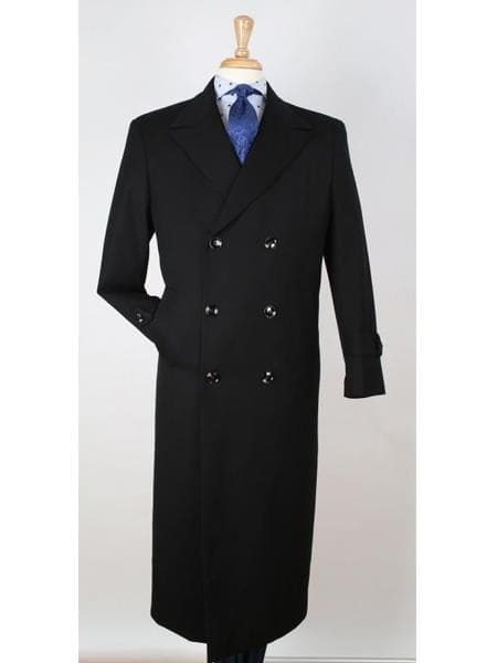 Mens Topcoat Mens Dress Coat Double Breasted 100% Wool Jet Black Overcoat main image 0