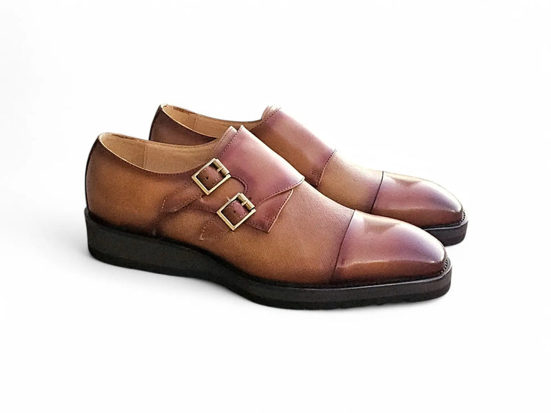 Carrucci Burnished Double Monk Shoes - Classic Leather Style