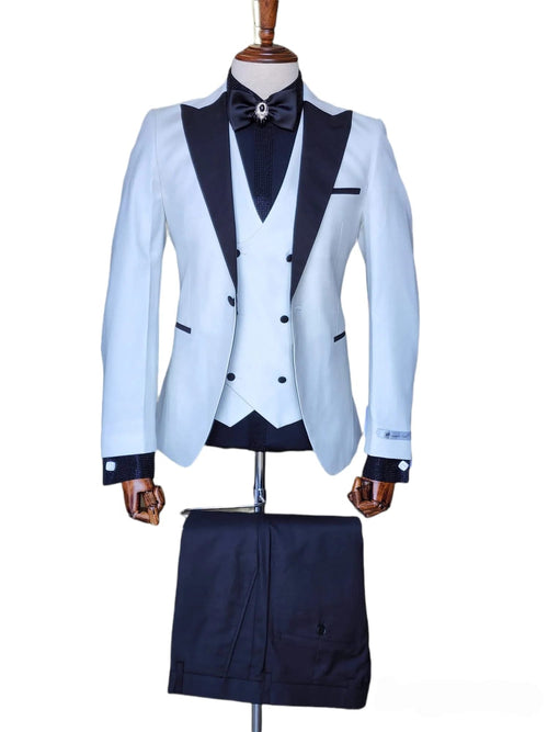 Ivory Tuxedo - Cream Wedding Suit - Off White Groom Slim Fit Suit