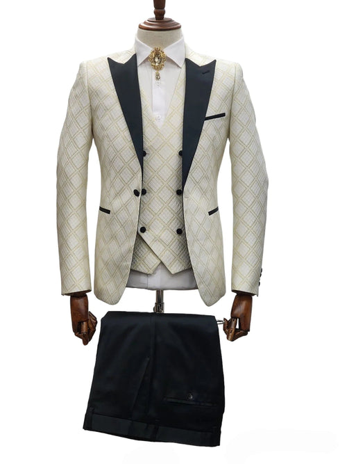 Ivory Tuxedo - Cream Wedding Suit - Off White Groom Peak Lapel Suit