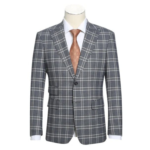 Stretch Performance Double Breasted Grey Plaid Slim Fit Suit