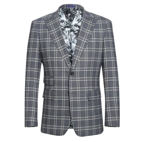 Stretch Performance Double Breasted Grey Plaid Slim Fit Suit