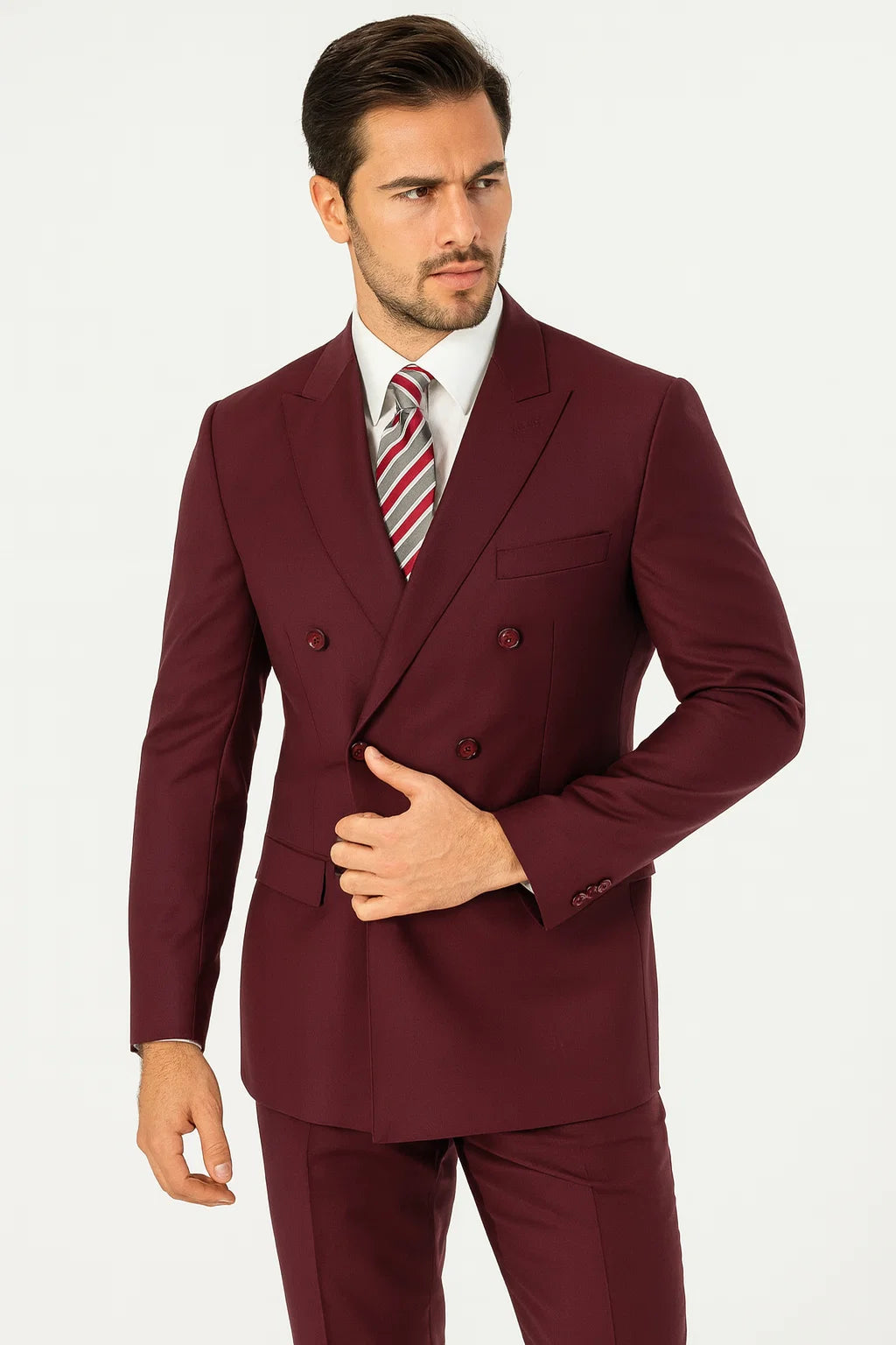 Double Breasted Suit in Burgundy