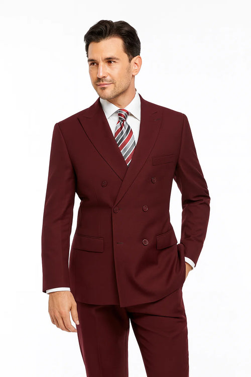 Double Breasted Suit in Burgundy