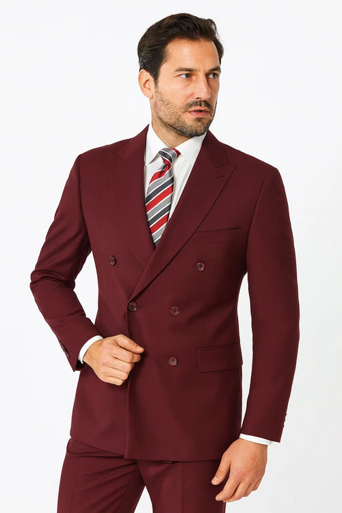 Double Breasted Suit in Burgundy