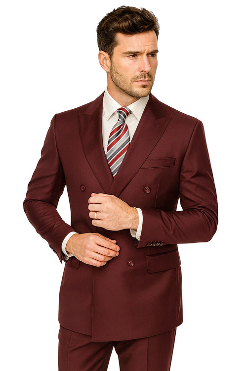 Double Breasted Suit in Burgundy