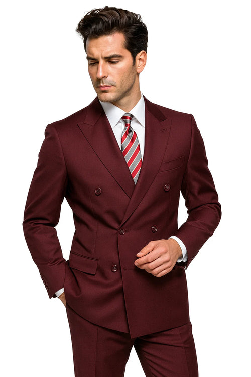 Double Breasted Suit in Burgundy