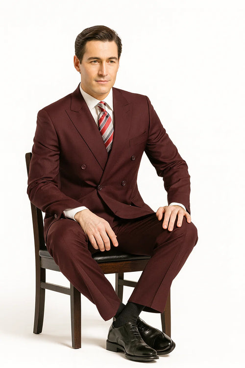 Double Breasted Suit in Burgundy