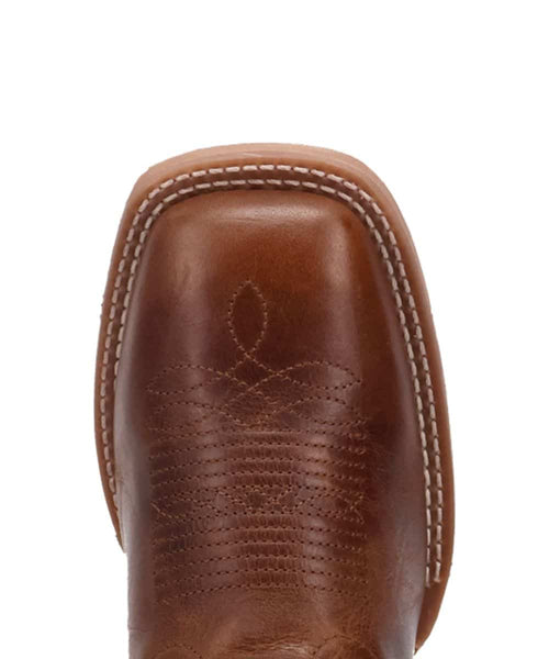 Laredo Women's Dream Weaver boot. Square toe, brown leather upper with decorative stitching. Features contrasting white outsole trim.