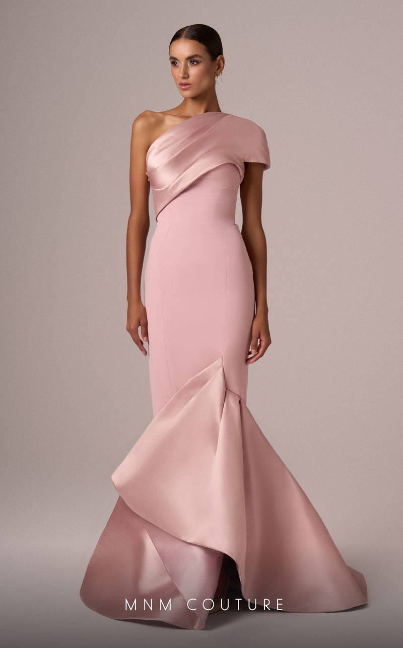 MNM Couture E0083 One-Shoulder Mermaid Gown in Pink