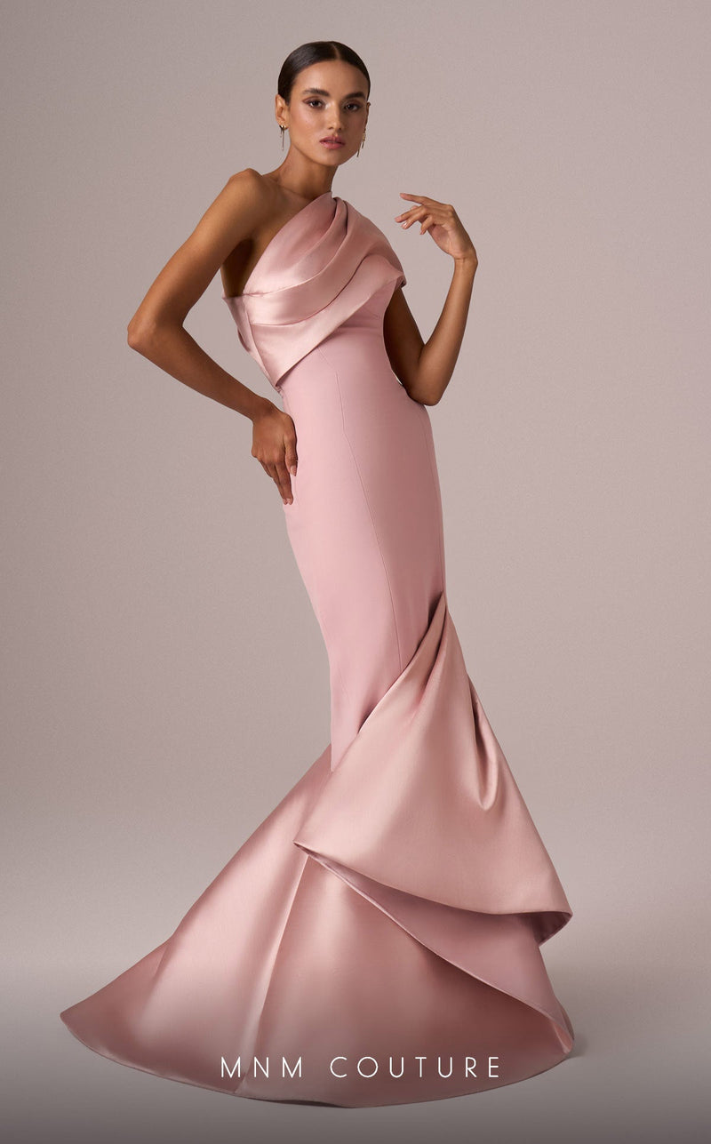 MNM Couture E0083 One-Shoulder Mermaid Gown in Pink