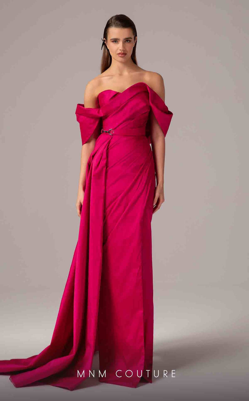 MNM Couture E0090 Pink Off-Shoulder Open Back Gown