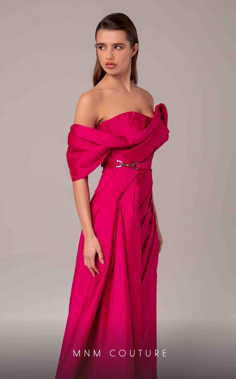 MNM Couture E0090 Pink Off-Shoulder Open Back Gown