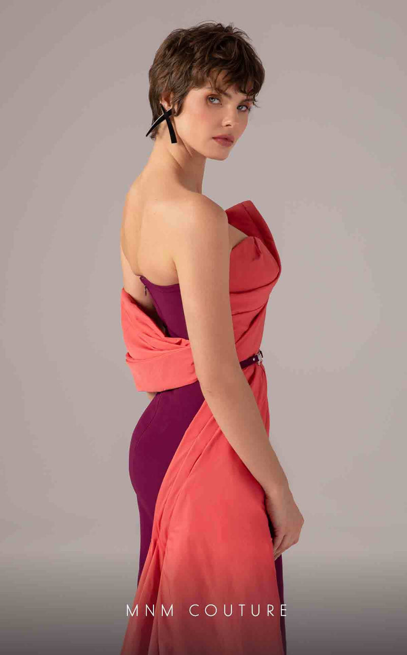 MNM Couture E0091 Off-Shoulder Strapless Purple Gown