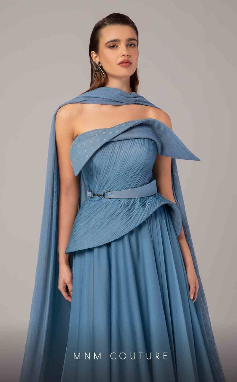 MNM Couture E0096 Blue Off-Shoulder Evening Gown