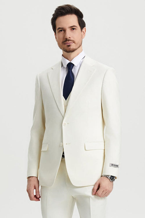 "Mens Stacy Adams Suit - Stacy Adams Suit Men's Ivory Two Button Vested Designer Suit"