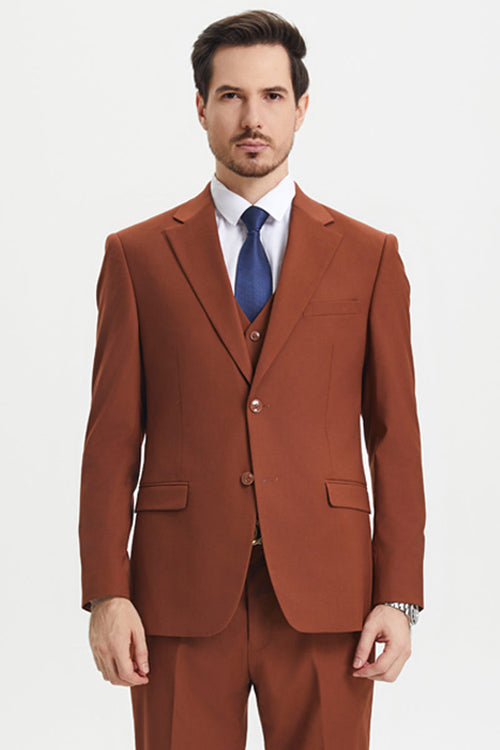 Men's Two Button Vested Stacy Adams Basic Designer Suit in Brown Rust