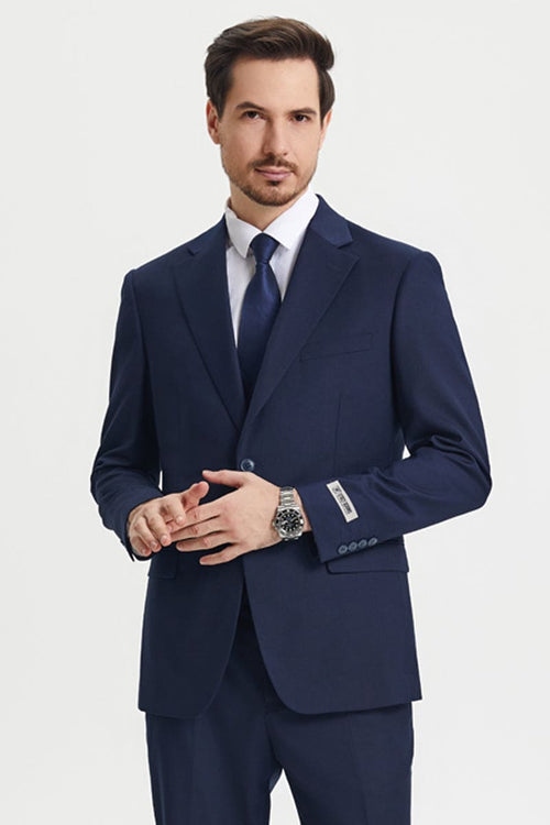 "Mens Stacy Adams Suit - Stacy Adams Suit Men's Two Button Vested Designer Suit - Navy Blue"