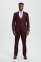Mens Stacy Adams Suit - Stacy Adams Suit Men's Designer Suit - Burgundy, Vested One Button Peak Lapel