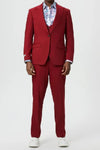 "Mens Stacy Adams Suit - Stacy Adams Suit Men's Designer Suit - Cherry Red, One Button Peak Lapel with Vest"