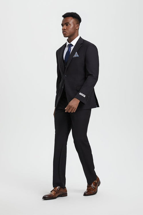 "Mens Stacy Adams Suit - Stacy Adams Suit Men's Designer Two Button Vested Basic Suit - Black"