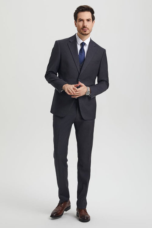 Mens Stacy Adams Suit - Stacy Adams Suit Men's Designer Suit - Two Button Vested in Charcoal Grey