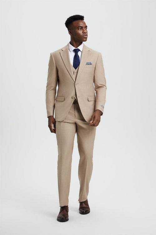 "Mens Stacy Adams Suit - Stacy Adams Suit Men's Designer Two Button Vested Suit in Tan"