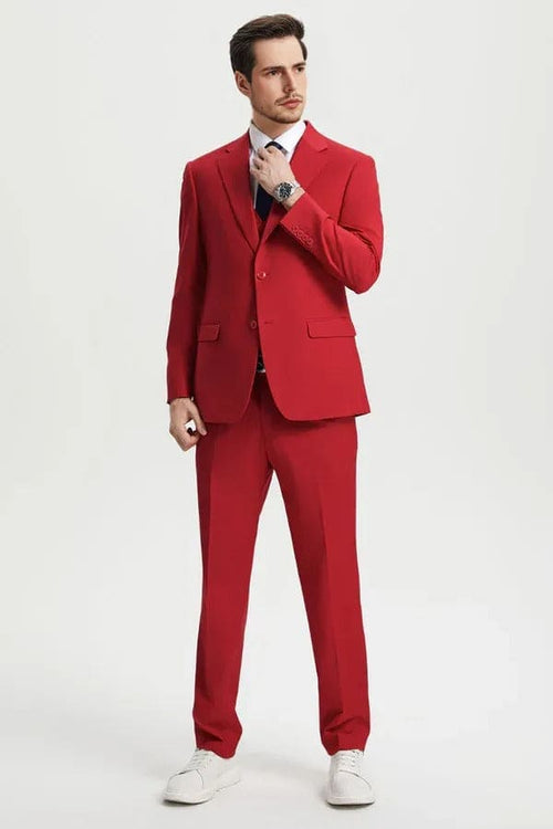 "Mens Stacy Adams Suit - Stacy Adams Suit Men's Designer Suit - Two Button Vested in Red"
