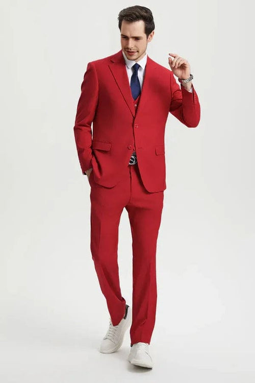 "Mens Stacy Adams Suit - Stacy Adams Suit Men's Designer Suit - Two Button Vested in Red"