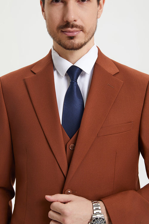 Men's Two Button Vested Stacy Adams Basic Designer Suit in Brown Rust