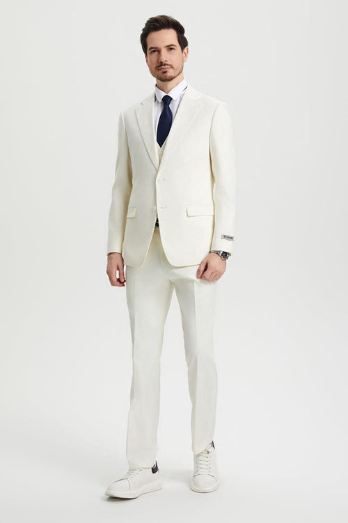 Mens Stacy Adams Suit - Stacy Adams Suit Men's Ivory Two Button Vested Designer Suit