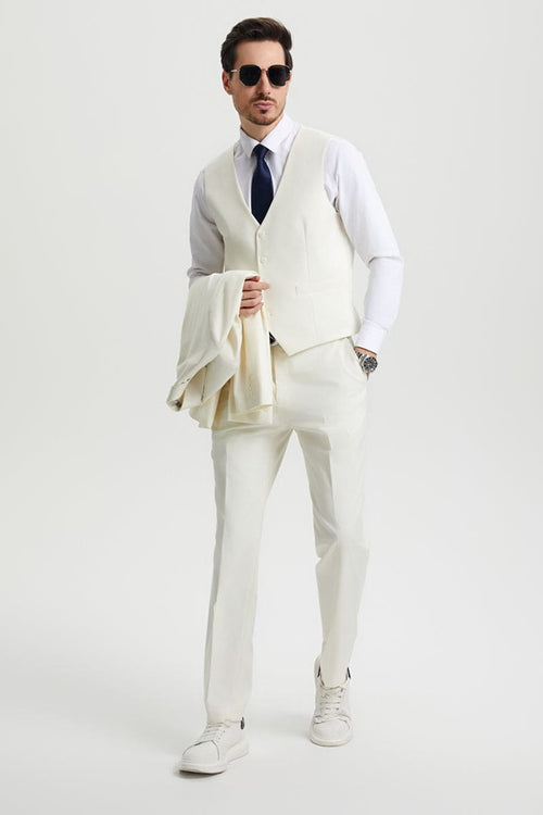 Mens Stacy Adams Suit - Stacy Adams Suit Men's Ivory Two Button Vested Designer Suit