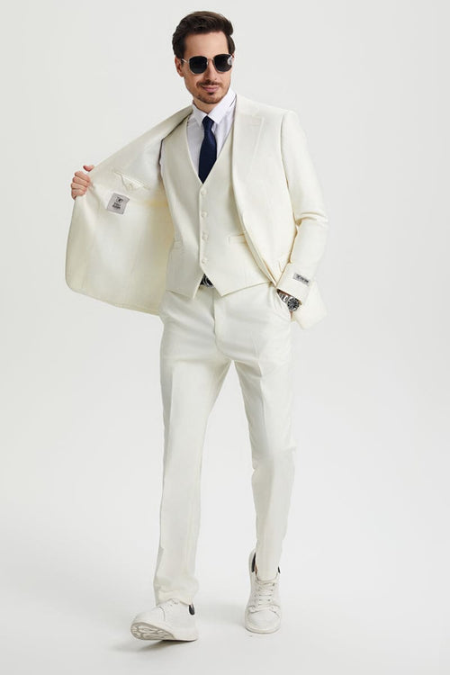 Mens Stacy Adams Suit - Stacy Adams Suit Men's Ivory Two Button Vested Designer Suit