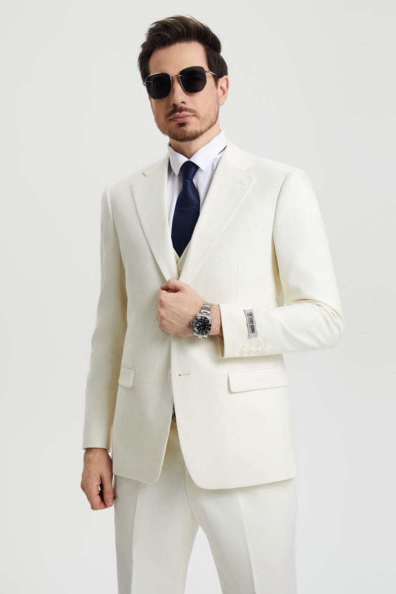 Mens Stacy Adams Suit - Stacy Adams Suit Men's Ivory Two Button Vested Designer Suit