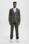 Men's Two Button Vested Stacy Adams Designer Sharkskin Suit in Olive Green
