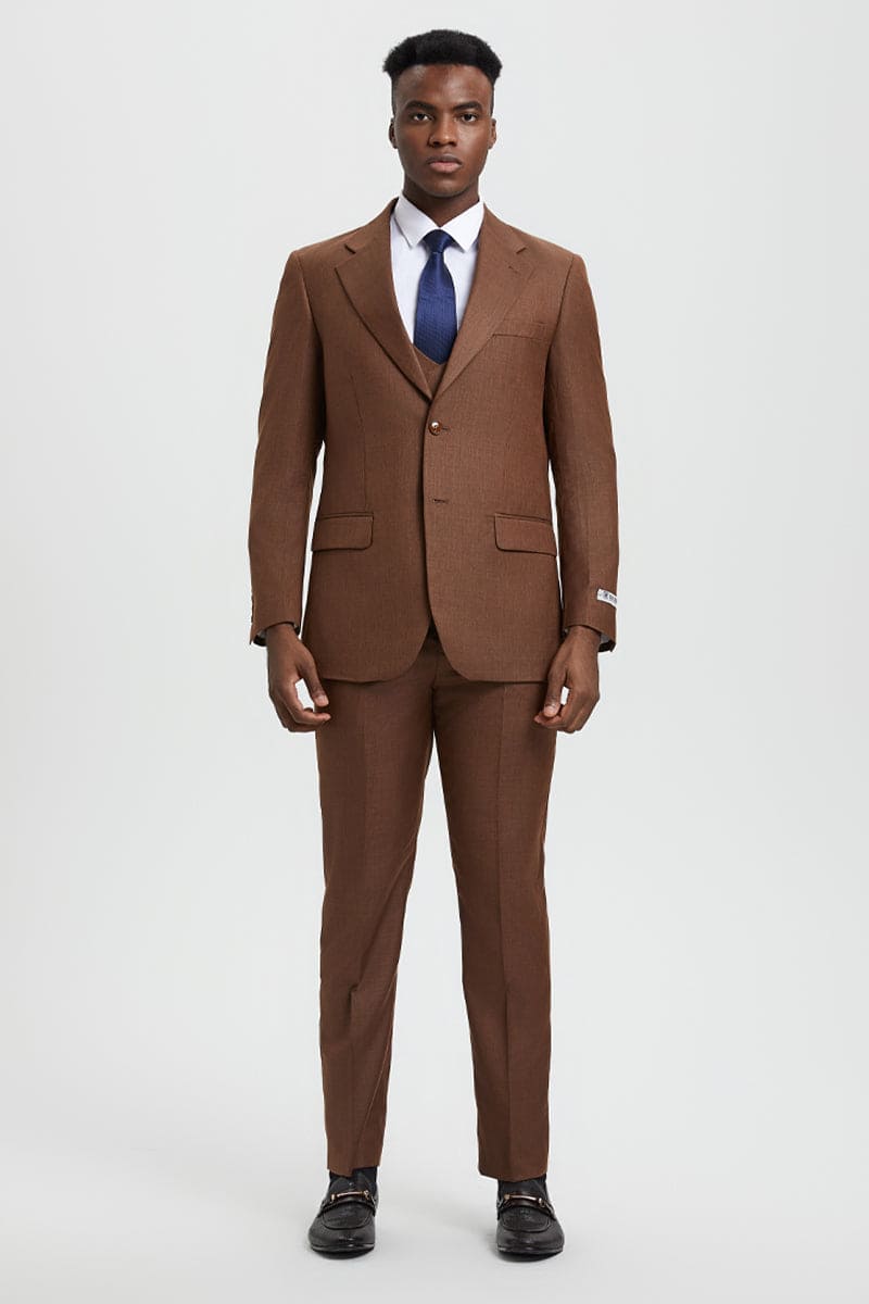 "Mens Stacy Adams Suit - Stacy Adams Suit Men's Sharkskin Suit - Two Button Vested in Cognac"