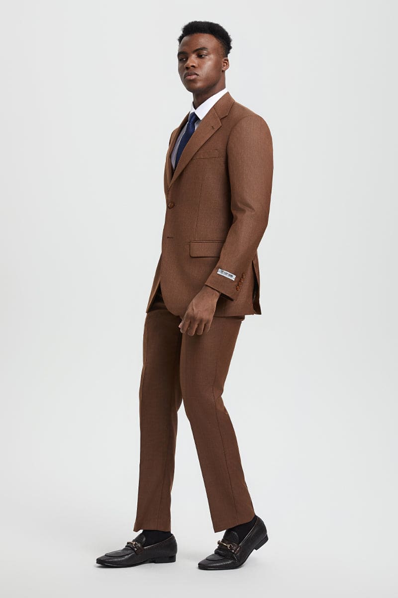 "Mens Stacy Adams Suit - Stacy Adams Suit Men's Sharkskin Suit - Two Button Vested in Cognac"