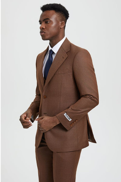 "Mens Stacy Adams Suit - Stacy Adams Suit Men's Sharkskin Suit - Two Button Vested in Cognac"